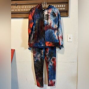 women's tie-dye honeycomb bubble texture activewear tracksuit set S/M (1412-2)